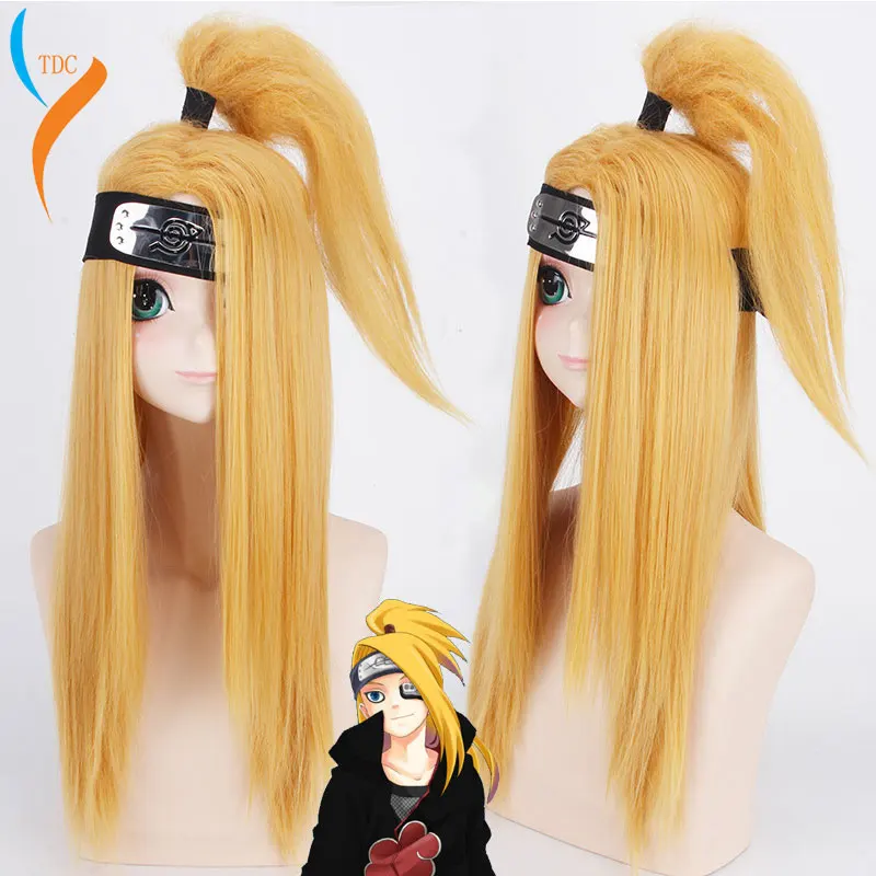 

Naruto Akactuki Cosplay wigs halloween Deidara cosplay wig for men Long Gold wigs hairpiece costume Synthetic Hair Role Play