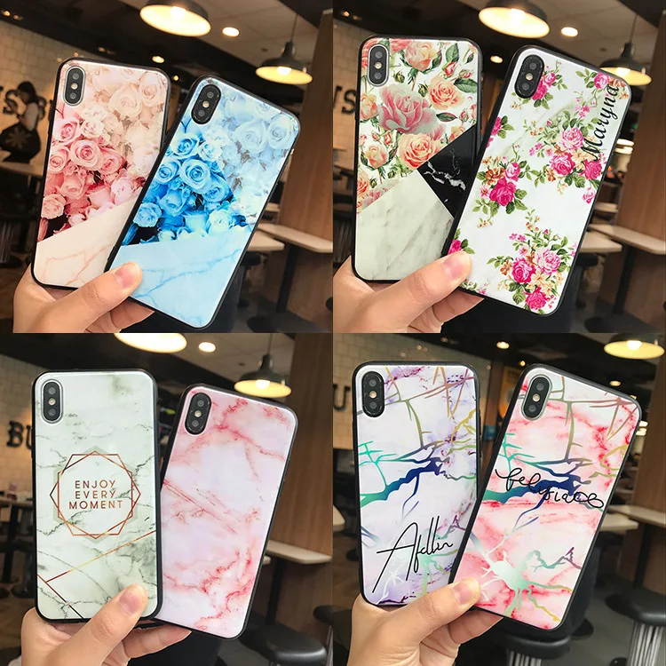 Floral rose varnish glossy soft shell marble phone case for Iphone X iphone 8 8plus 7 7plus 6 6splus 6s fundas |