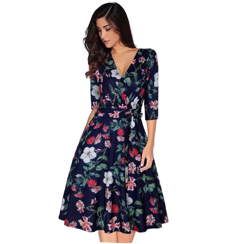 

Summer Dress Ladies 2019 Printing Casual V-neck Sexy Women's Dress New Arrival Beach Dress Bodycon Ladies Frocks Party Dresses