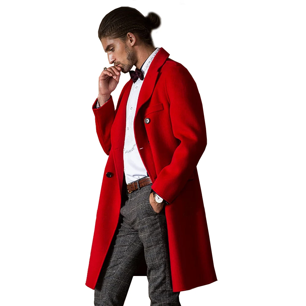 Automne Outwear Cachemire Double Formelle Tranchée Réel Veste Hiver Gris Hommes Rouge Couleur Mâle Longue Manteau Face Véritable Laine Style pUzMqVS