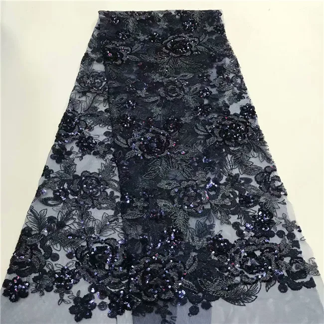 

Latest African Lace 2019 Navy Blue lace Fabric High Quality Sequins Embroidery Lace Trim African Dress French Mesh Tulle Lace R5