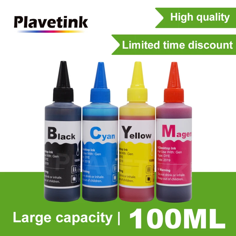 

Plavetink 100ml Bottle Printer Dye Ink Refill 4 Color For Epson T0711 T0712 T0713 T0714 T0715 DX 8400 Refillable Cartridges