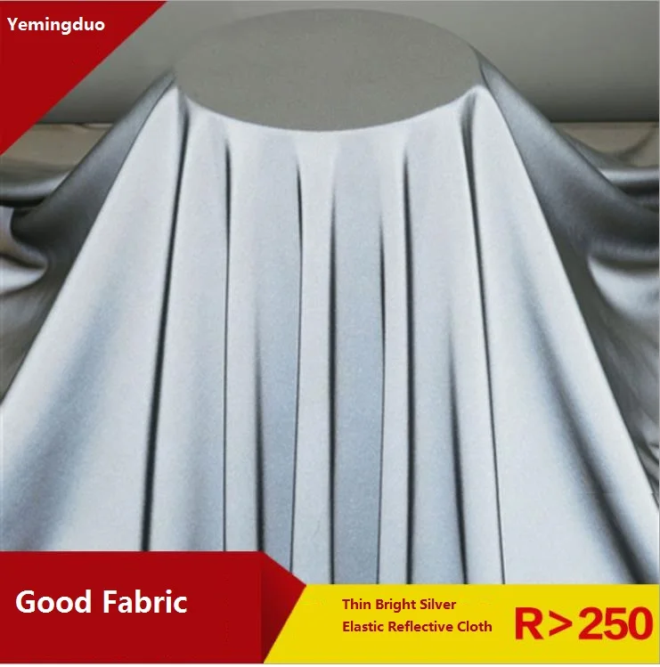 

135CM Wide Thin Bright Silver Single Side Elastic Reflective Cloth For Garment