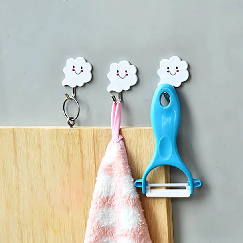 

3PCS/Set Cloud Smiley Face Strong Adhesive Hook Sticky Hanger Kitchen Bathroom Hanging Hook Towel Key Hat Holder Stick On Wall