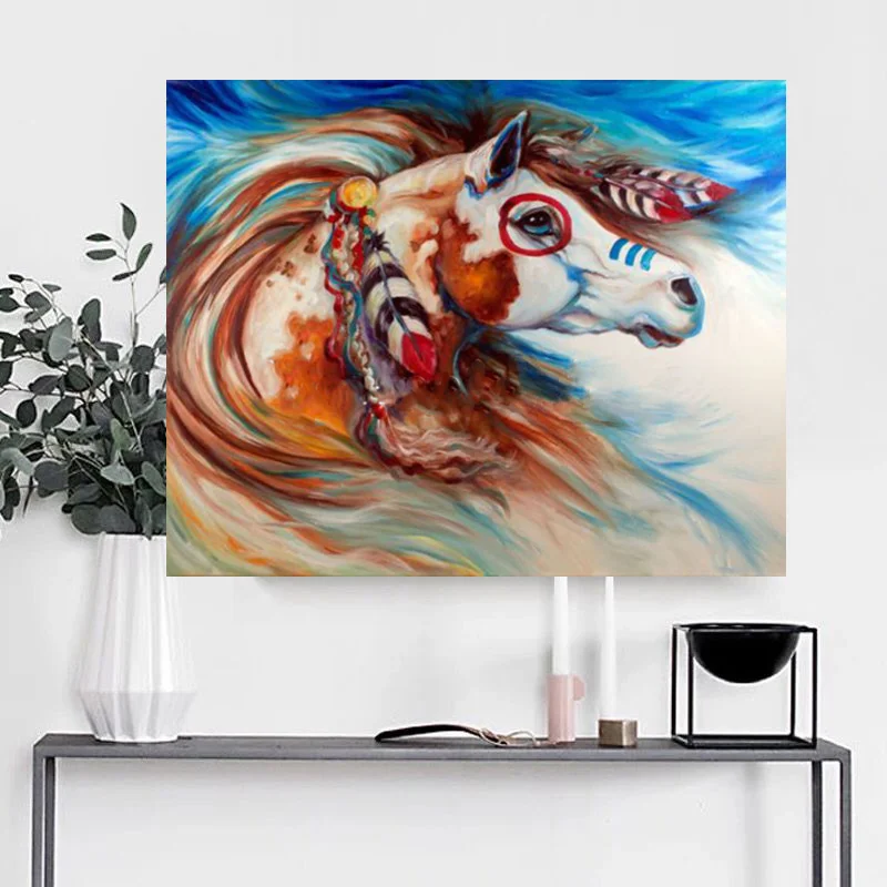 

Hand Painted 3d Running Black Horse Harvest Oil Painting On Canvas Reproductions With Frame