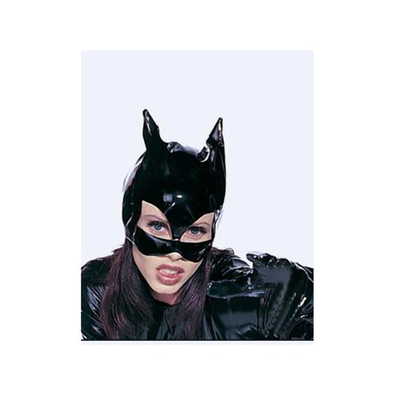 

2019 Wholesale sexy lingerie nightclub Catwoman black PVC cat women leather look head mask costume
