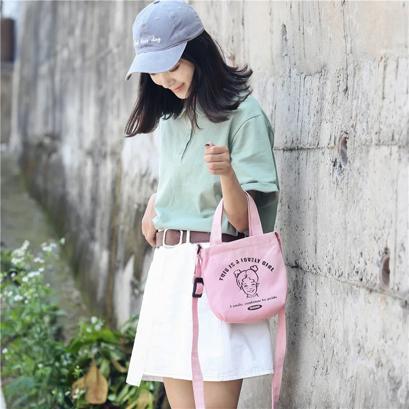Menghuo 2018 New Canvas Casual Korean Shoulder Tote Bag Mini Single Messenger Crossbody Bags Women Bucket Female Bag Cute girlsG11A7254