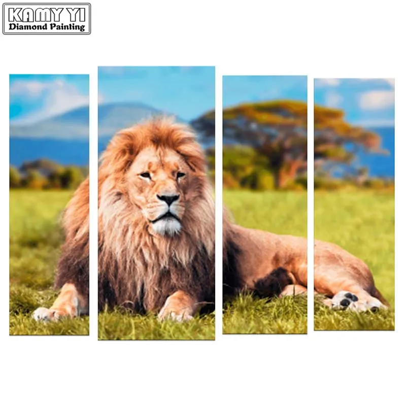 

4PCS Diamond Mosaic Multi-pictures Lion for Living Room Diamond Painting Animal Needlework Crafts Rhinestones Paintings YY