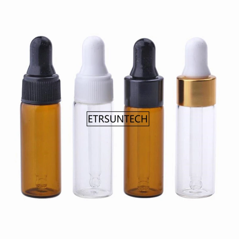 

100pcs 5ML Clear Amber Dropper Bottle Portable Aromatherapy Esstenial Oil Bottle Glass Eye Dropper Perfume Oil Container F2745