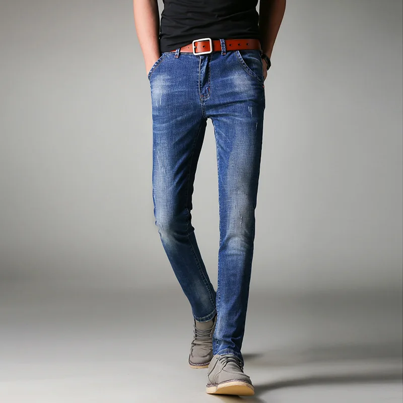 2018 Men Jeans Business Casual Slim Fit Blue Jeans Stretch Denim Pants Trousers Classic Cowboys