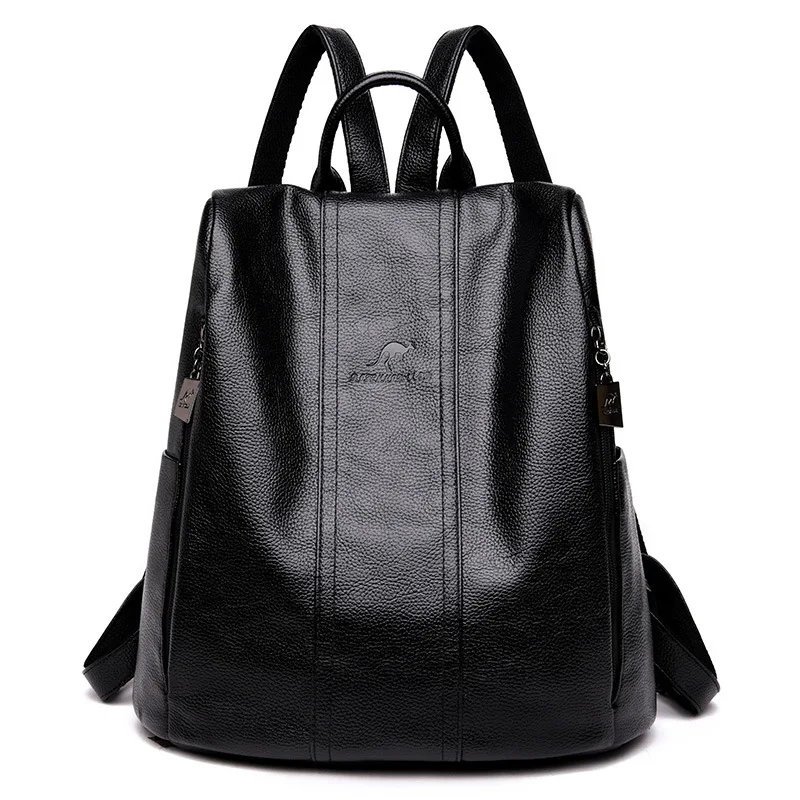 Дизайнерский кожаный рюкзак для женщин, школьный рюкзак с защитой от кражи, Женский Школьный рюкзак, Большой Вместительный рюкзак, сумка для спины, женский рюкзак - Цвет: black