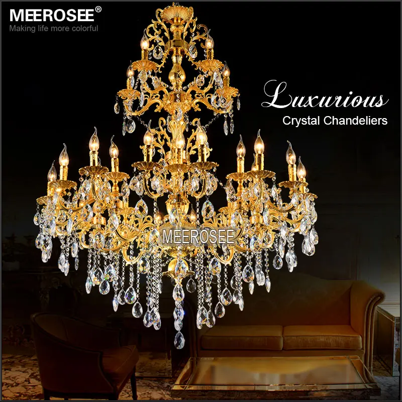 

Large Luxurious Chandelier Good Quality K9 Crystal Suspension Light Fixture Alloy Crystal Drop Lustre for Home Decoration Hotel