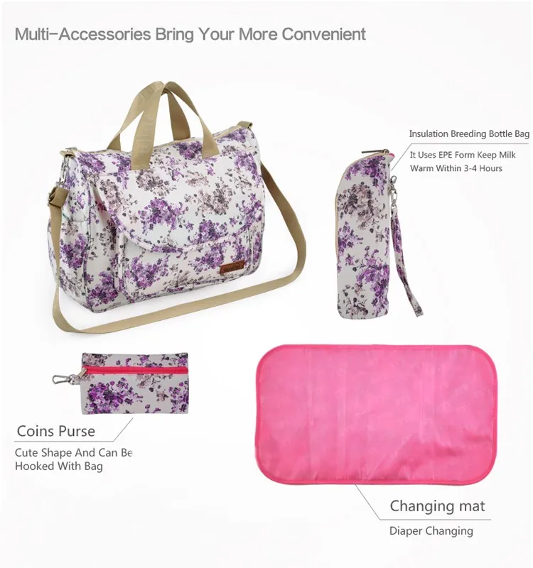 Водонепроницаемая нейлоновая сумка для мам с цветочным рисунком|nappy bags|nappy bag