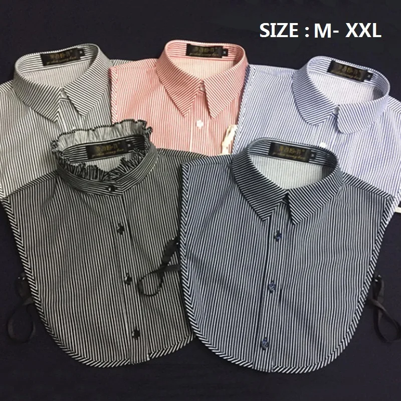 

Stripe Detachable Collar Shirts For Women S-XXL Stand False Collars Woman White Fake Collar Lady Lace Choker Necklace Shirt