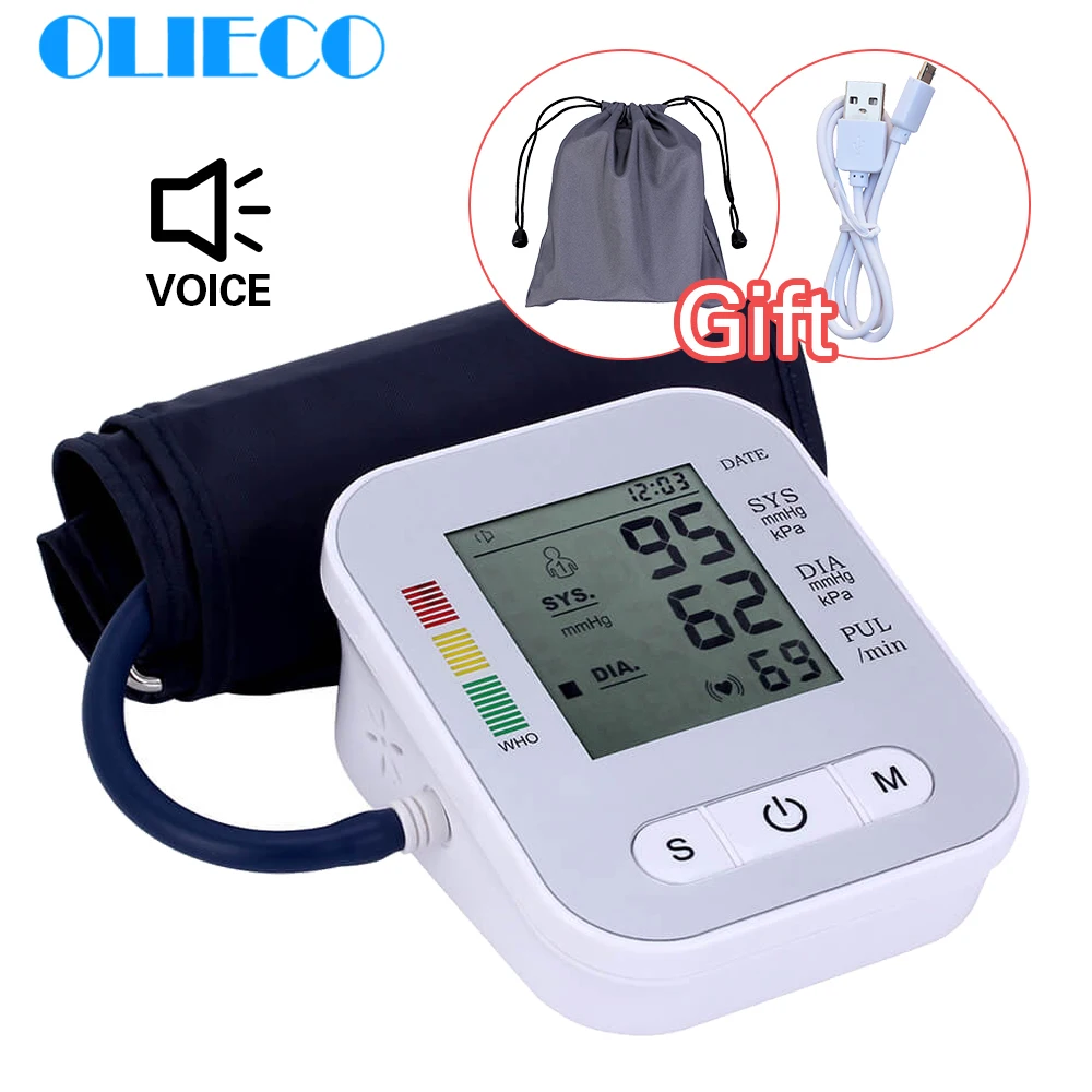 

OLIECO USB Rechargeable Blood Pressure Monitor English Voice Automatic Electric Heart BeatTonometer Digital LCD Sphygmomanometer