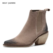 Ankle Boots for Women Genuine Leather Top Quality Elastic Band Autumn Winter Fashion Lady Cow Suede Shoes Handmade Women Boots Ankle Boots for Women Genuine Leather Top Quality Elastic Band Autumn Winter Fashion Lady Cow Suede Shoes Handmade Women Boots