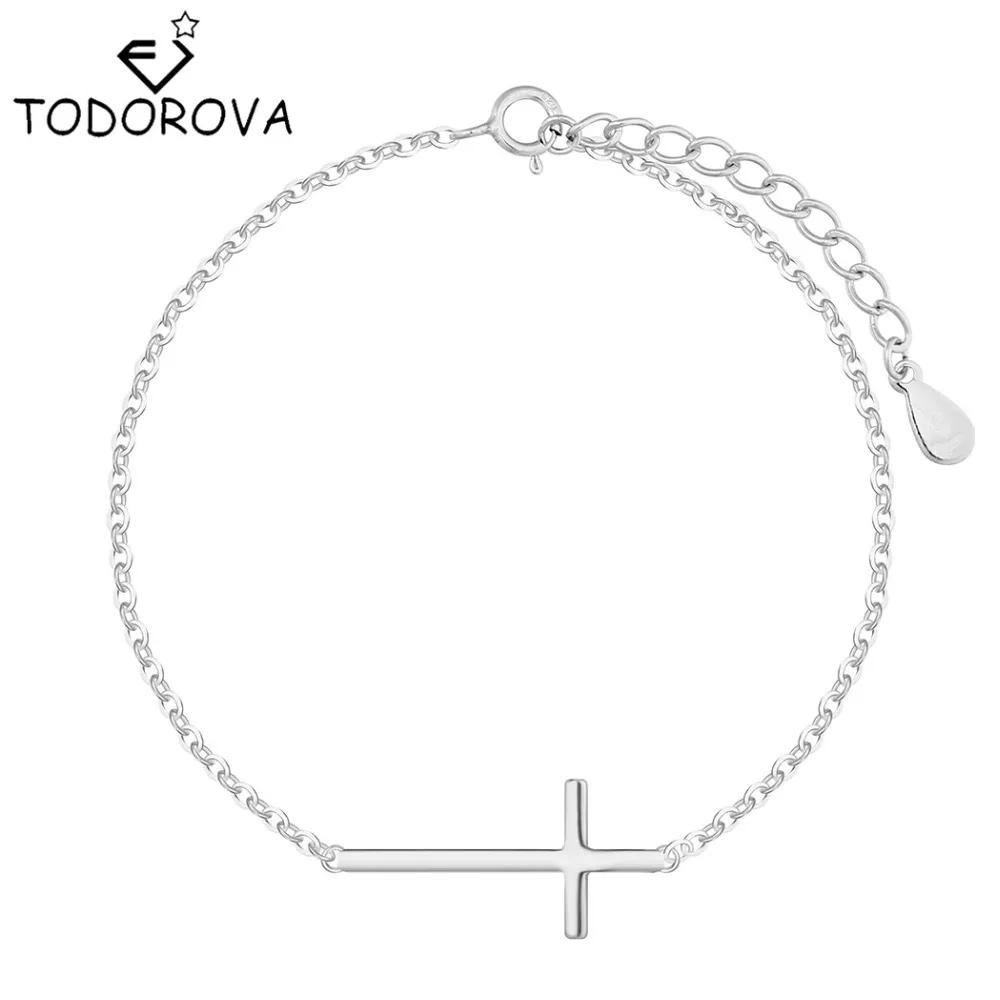 

Todorova Simple Jesus Christian Charms Chain Link Bracelets & Bangles for Women Men Horizontal Sideways Cross Bracelets