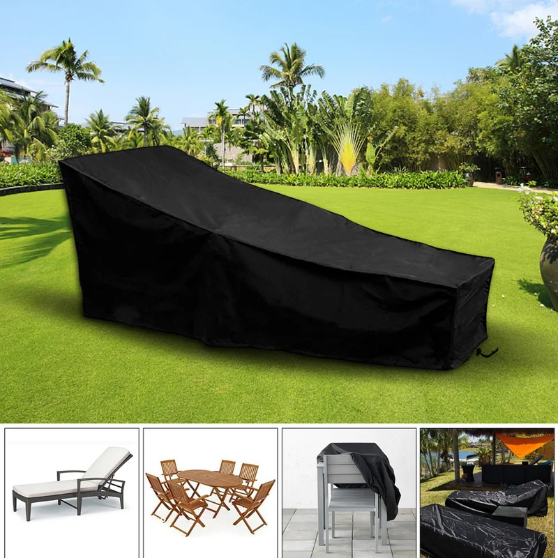 

Black Oxford Sun Lounger Cover Outdoor Furniture Recliner Dustproof Mold-proof Protection Outdoor Lounge Chair Covers
