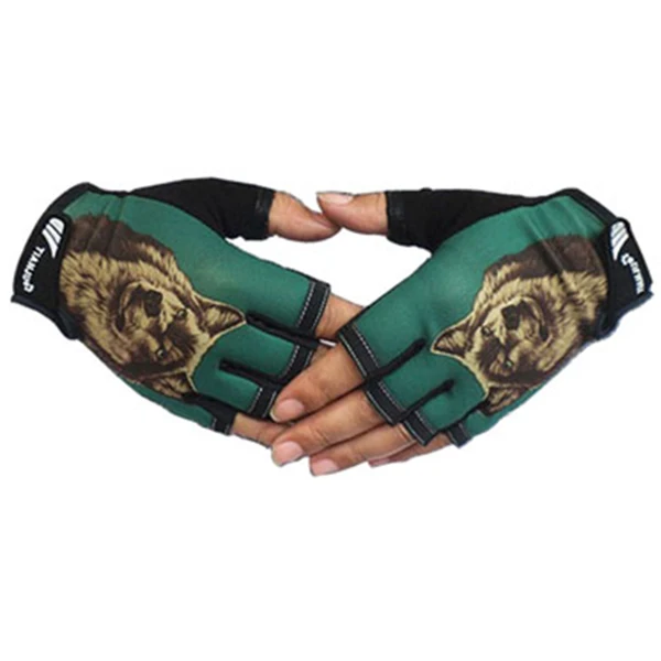 Мужские тактические перчатки Richyuan с рисунком волка на полпальца, противоскользящие перчатки для спортзала, фитнеса, вождения велосипеда - Цвет: Зеленый