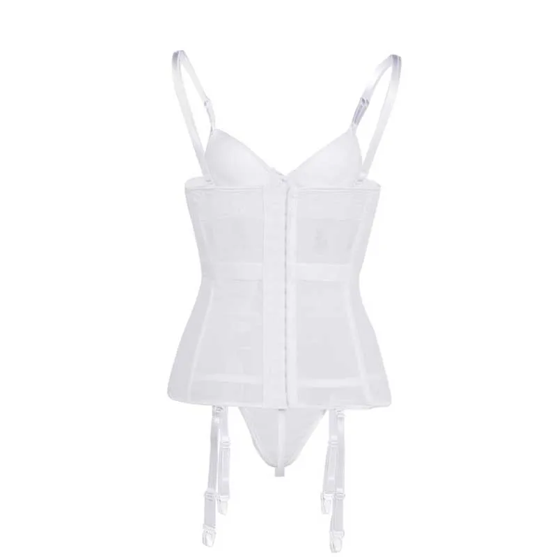 White Red Adjustable Straps Sexy Lingerie Women Underwear Transparent Lace Bra Corset Padded Bustier With Suspenders Size S-2XL (6)