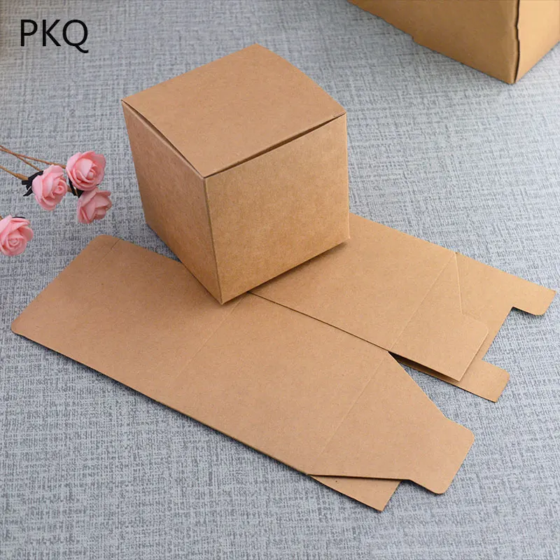 

4*4*6cm Brown Kraft Paper Packing Box DIY Crafts Soap Paperboard Box Foldable Storage Carton for Wedding Party Jewelry Gift Box