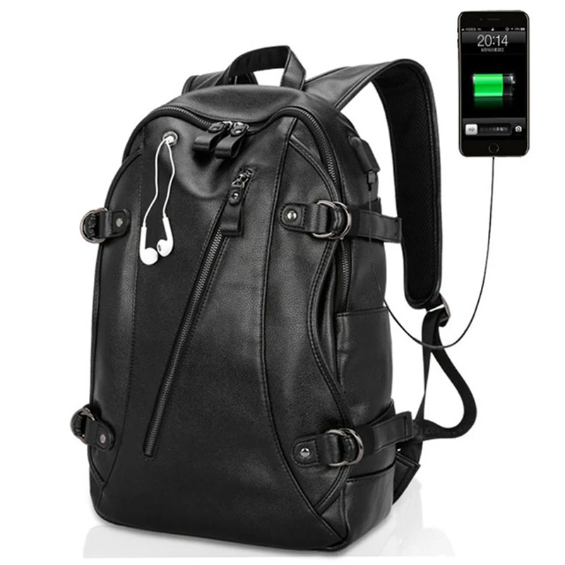 

Fashion Usb Charging Backpacks PU Leather Backpack Waterproof Men's School Bags Big Capacity School Backpacks