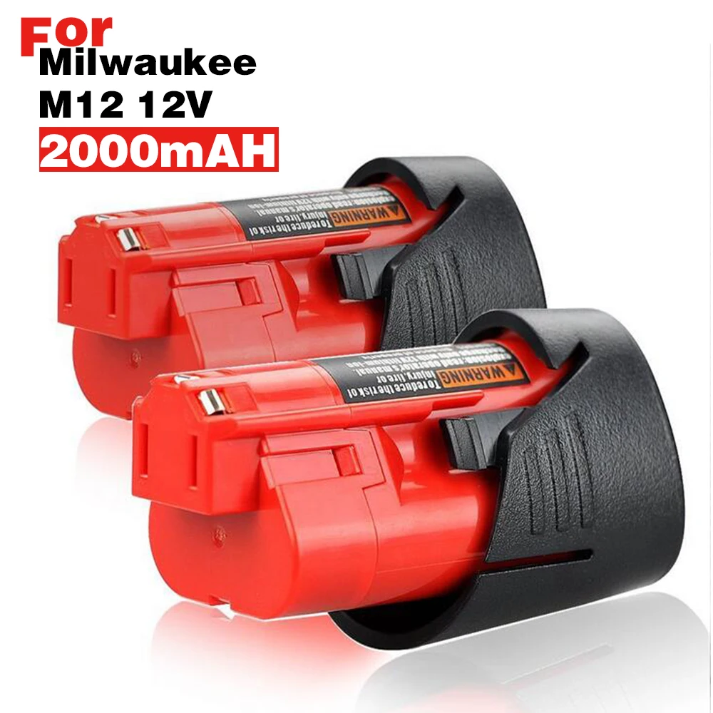 

2PCS 2.0Ah 2000mAh 12v 12 Vlot M12 Lithium-ion Power Tools Battery for Milwaukee 48-11-2401 48-11-2402 48-11-244M 12 XC