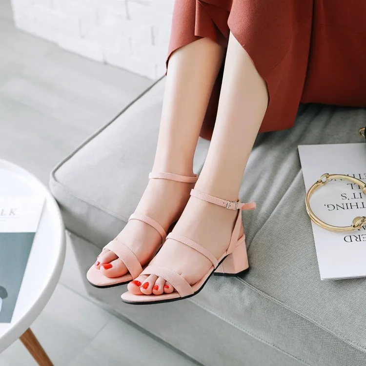 

Big Size 11 12 high heels sandals women shoes woman summer ladies One-word buckle sandals with open toes