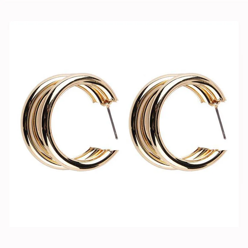 Simple Irregular Semi-circular Metal Earrings Gold Silver Color Round Hoop Earring for Women ZA Statement Earrings Punk Jewelry