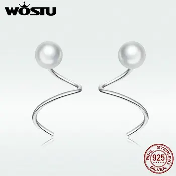 

WOSTU Hot Sale S925 Pearl Earrings 2020 New Simple S Shape Earrings For Women Engagement Wedding Party Gift DAE139