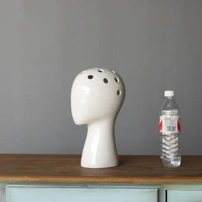 Креативная белая черная декоративная керамическая ваза с изображением головы человека без цветов, украшение для дома - Цвет: Белый