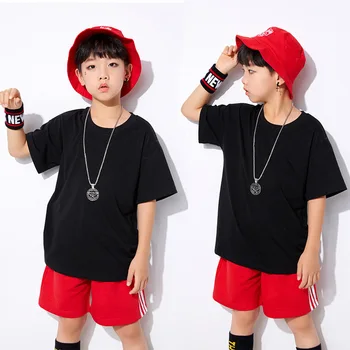

Jazz Dance Costume For Kids Summer Hip Hop Short Sleeve Clothes Children Street Dance Performance Outfit Boys Dance Wear DQL032