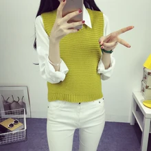 Autumn Women Sweaters Hedging Wild Sleeveless Vest Wool Vest Khaki Burgundy Gray White Black Green Red Orange Yellow Navy As1599