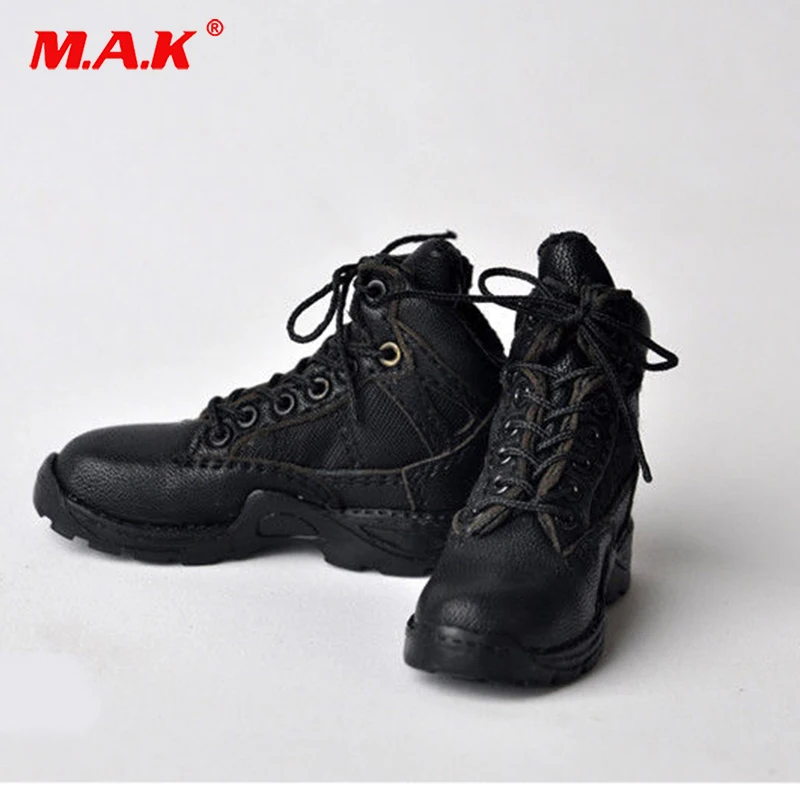 

(1pair)1/6 Short Boots F Male Black Leather Cloth Straps Combat Shoes 12'' Man Figure
