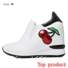 Обувь без застежки из натуральной кожи на танкетке; женские лоферы на плоской подошве; Повседневная прогулочная обувь на плоской подошве, увеличивающая рост; большие размеры 33-40