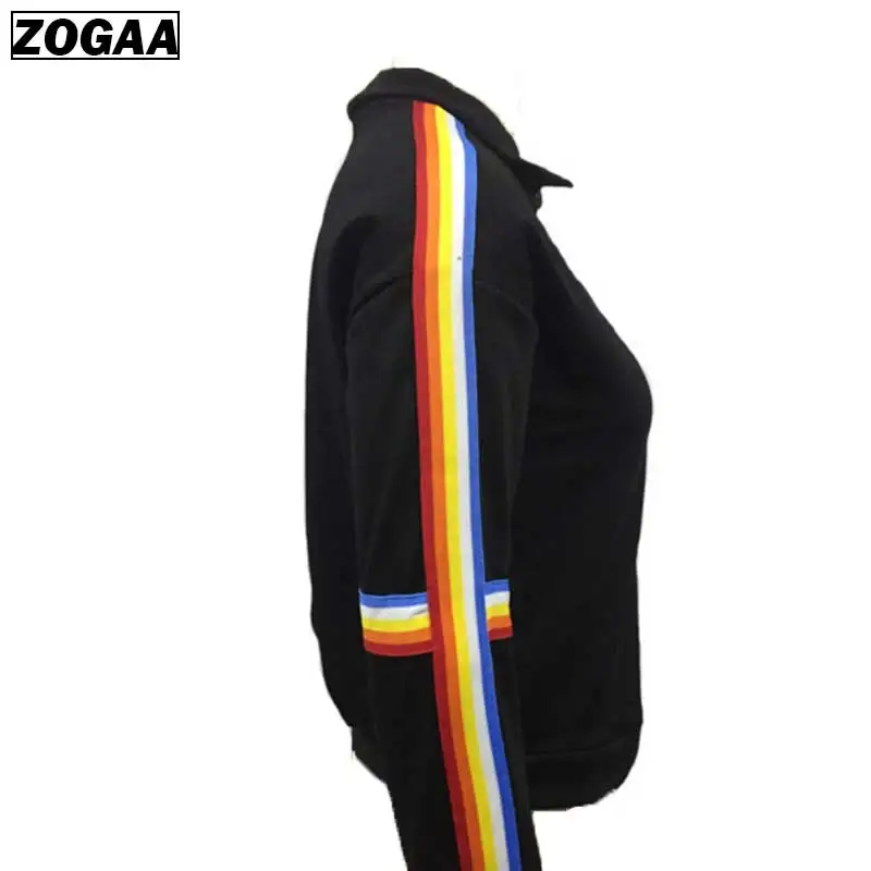 Rainbow Loose High-collar Black Women Hoodies Stand Collar Zipper Long Sleeves Sport Clothes 2019 Spring Summer Ladies'Wear A63