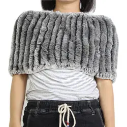 2018 г. зимние женские с натуральным кроличьим меховая шаль шарф эластичные меховые шарфы платки с запахом двойное кольцо функция