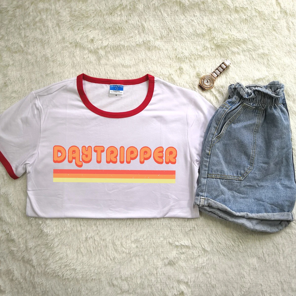 Daytripper Ringer Tshirt Graphic Tee Causal Womens Tshirt Vintage Inspired 90S Ringer T-shirt Harajuku Short Sleeve Drop Ship
