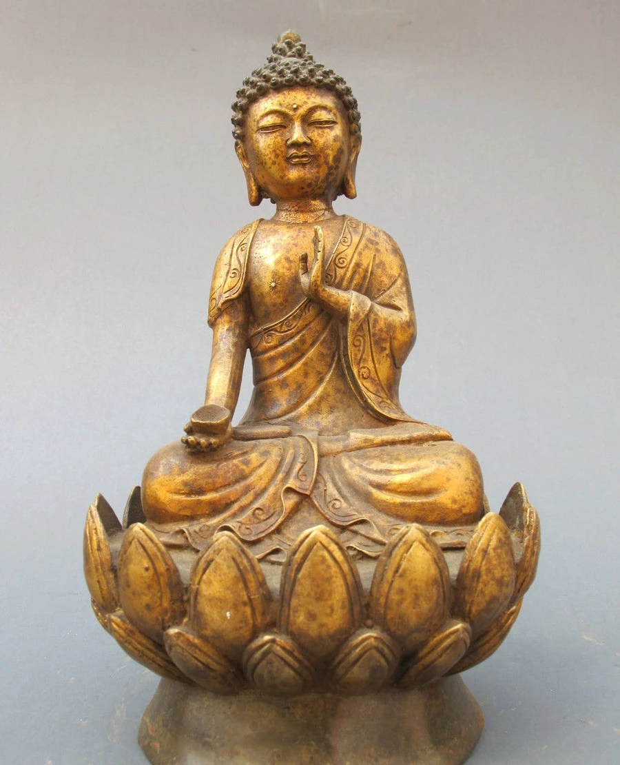 

Tibet Buddhism Classical Bronze Copper carved lotus Sakyamuni buddha statue