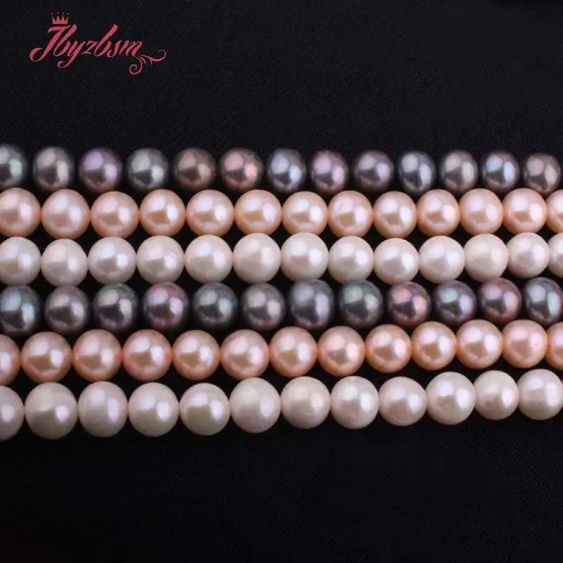 

7-8mm Gray,Pink,White Round Freshwater Pearl Natural Stone Beads For Necklace Bracelats DIY Jewelry Making 14.5" Free Shipping