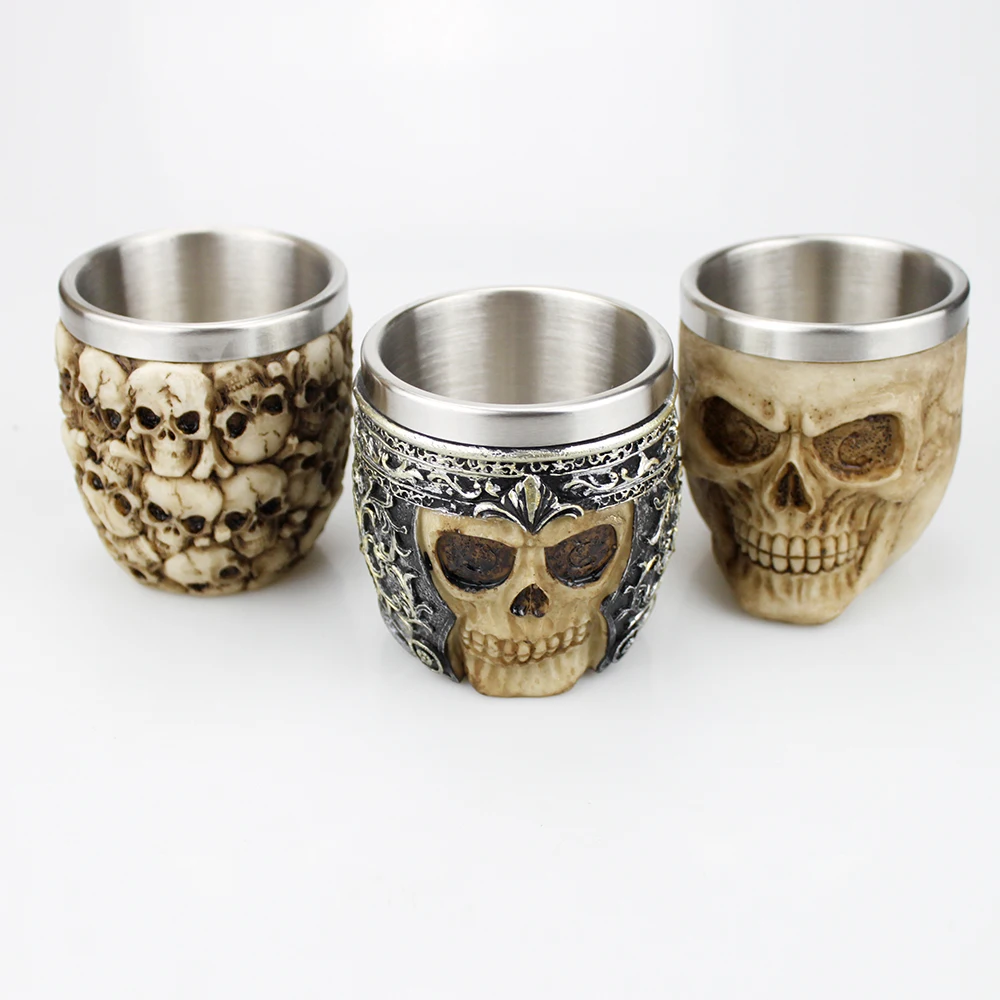 

Without Handgrip Skull Mug Style Contain Skull Viking Pirate Gothic Design Coffee Whiskey Beer Tankard Mugs BEST Halloween Gift