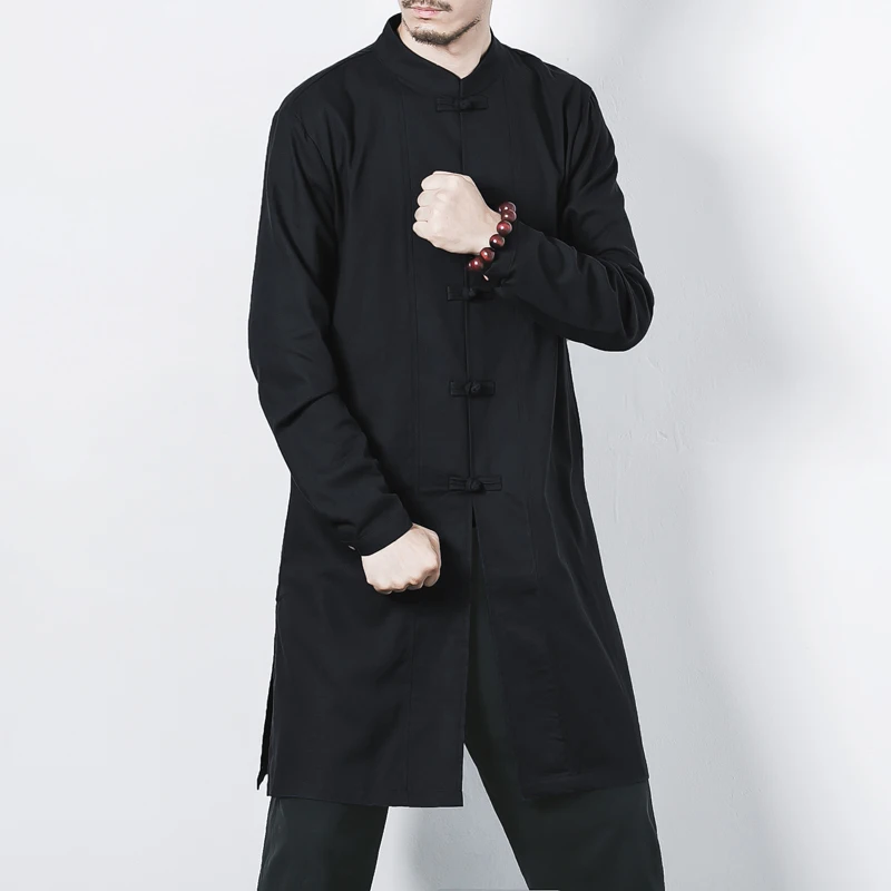 white Men Long Sleeve Trench Chinese Retro Style mens Long Jacket autumn Men's frivolous long coat