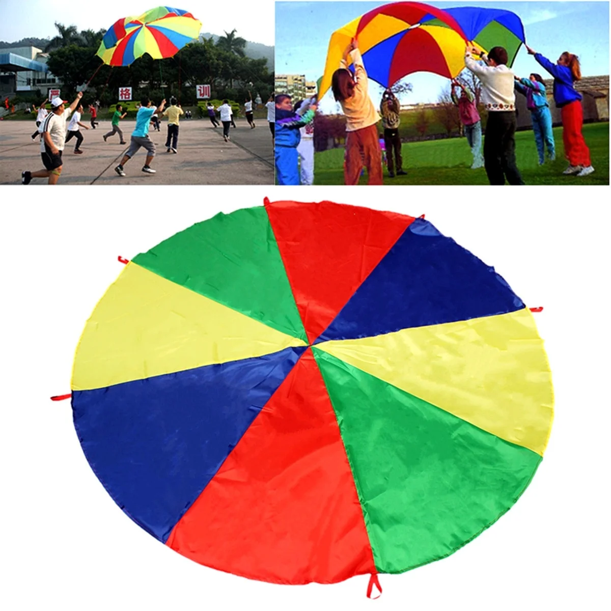 

Dia 2M Rainbow Umbrella Parachute Toy Handles Toddlers Children Teamwork Play Sport Outdoor Development Toy Parachute 8 Bracelet
