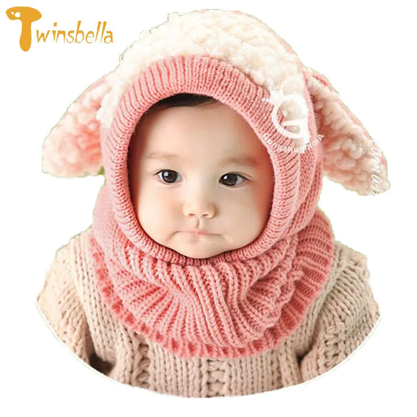 Children Warm Knitted Beanie Baby Girls Boys Winter Hat Toddler Hooded Scarf Ear Flap Cap Cute Ear Suit Infant Velvet Bonnet