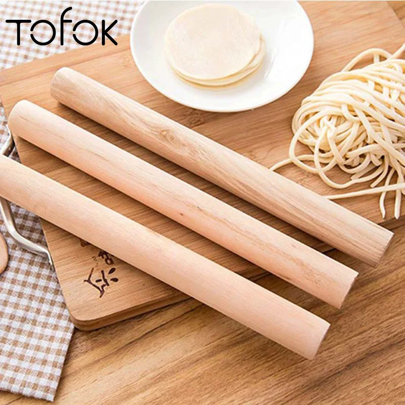 Tofok 1pc Wooden Rolling Pin Dumpling Pressure Surface Stick Flour