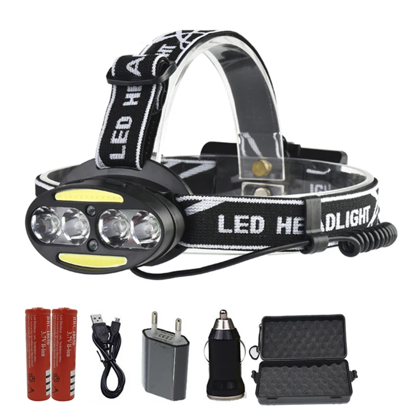 

Z902504A Led headlamp 30000 Lumen 4* XM-T6 +2*COB+2*Red Light Headlight Flashlight Torch Lanterna with batteries charger giftbox