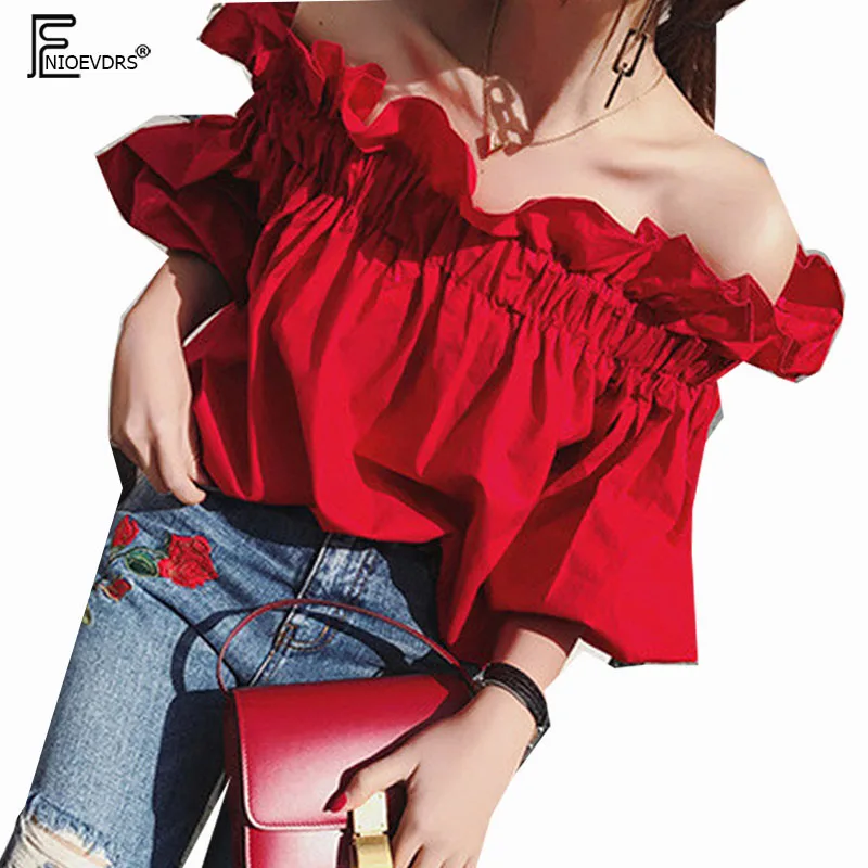 

Short Crop Top Cute Party Date Wear Open Off Shoulder Women Hot 2019 Summer Red Sexy Off Shoulder Top Ruffled Shirt Blouse Sweet