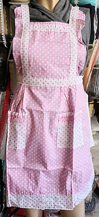 

Lady Pretty Pink and White Dot printing Ruffled Cotton cookingBaking apron