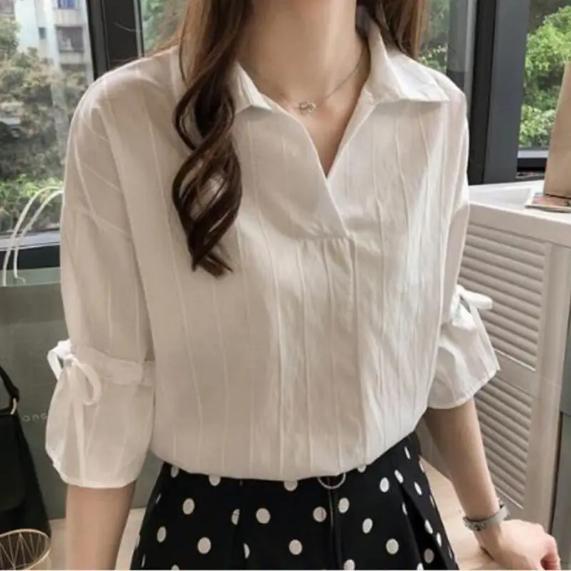 جديد الدانتيل يصل القوس نصف فراشة كم قميص المرأة الخامس الرقبة فضفاض Blusas فام عارضة قمم مكتب سيدة المحملة زائد حجم 3XL