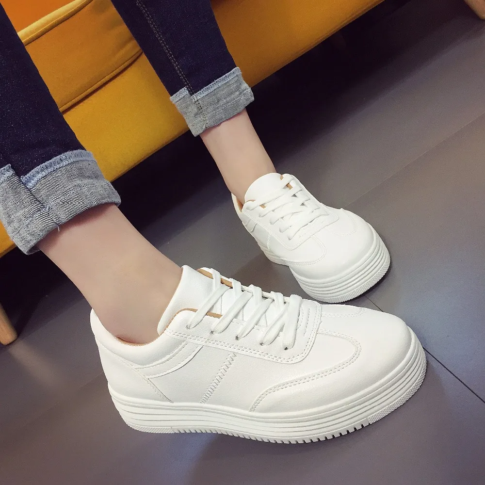 

White Sneakers Women Causal Shoes Platform Basket Femme Height Increasing Ladies Round Toe Female Tenis Feminino Black